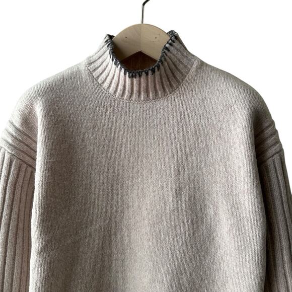 Joie Mock Neck Hand Finished Edge Sweater, Size XS, Oatmeal - Picture 3 of 9